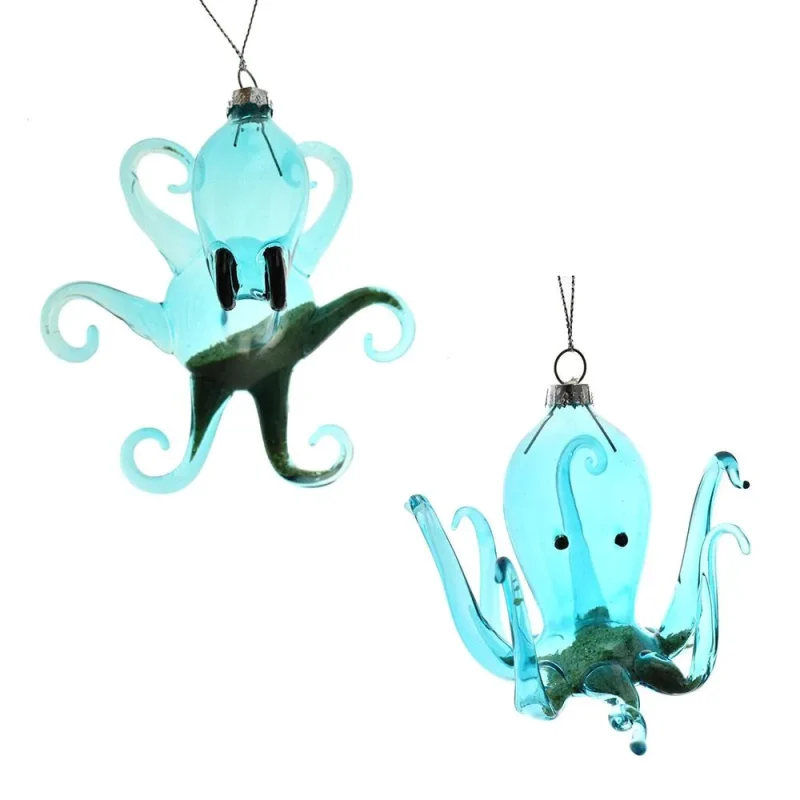 blue sand glass octopus ornaments assorted sizes 2 piece set