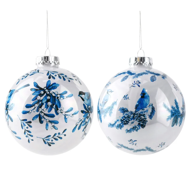 bluebird glass christmas ball ornaments 2 piece 3 5