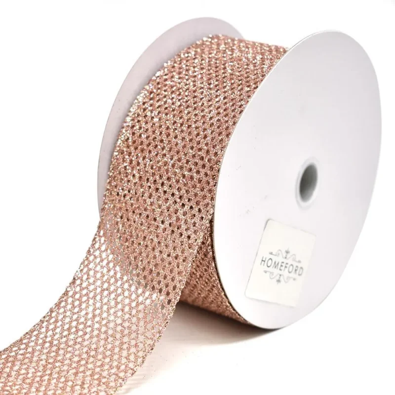 blush glitter net christmas ribbon 2 5 x 20yd