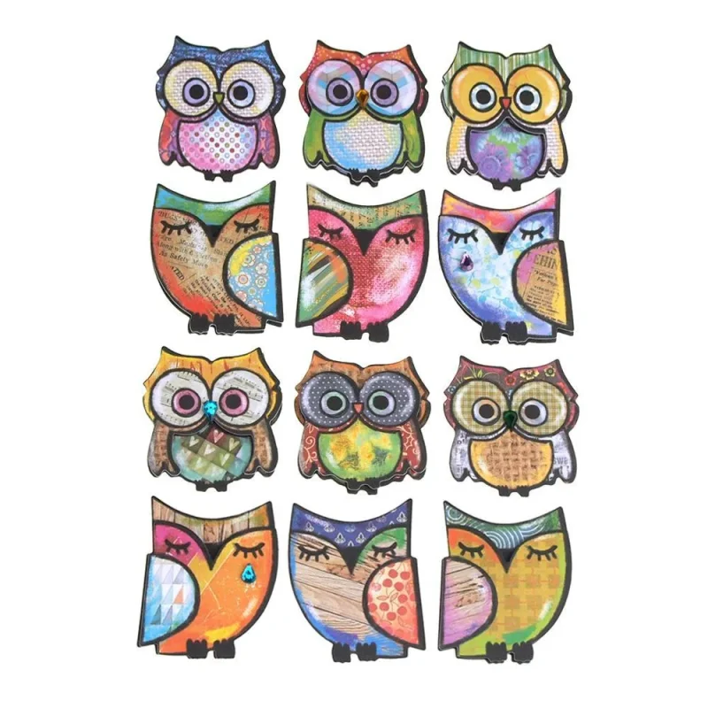 boho owl 3d paper stickers 1 5 inch 9 pack