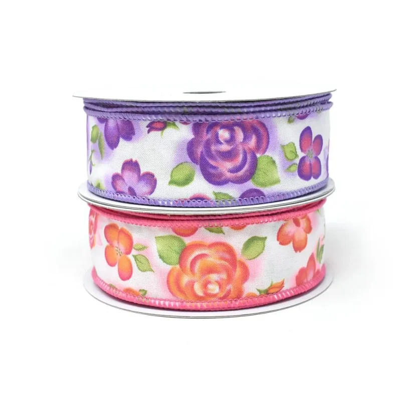 botanical floral wired ribbon 1 5 x 10 yards