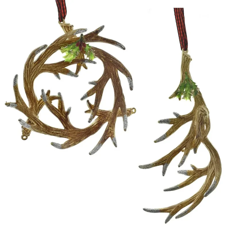 brown reindeer antler ornaments assorted sizes 2 piece set