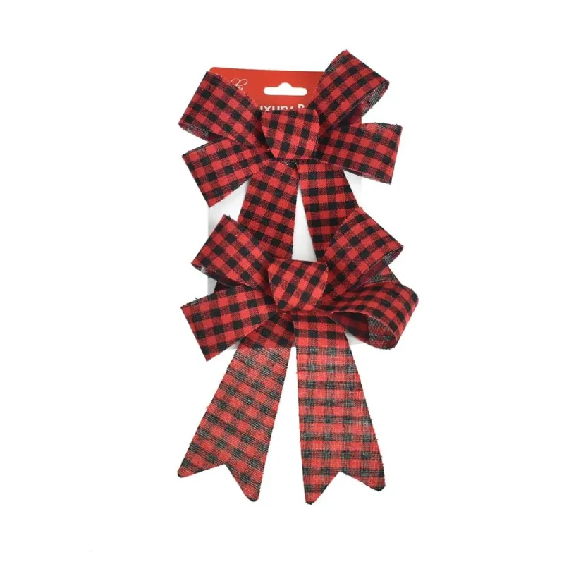 buffalo plaid checkered red plastic christmas bows 7 inch 2 pack