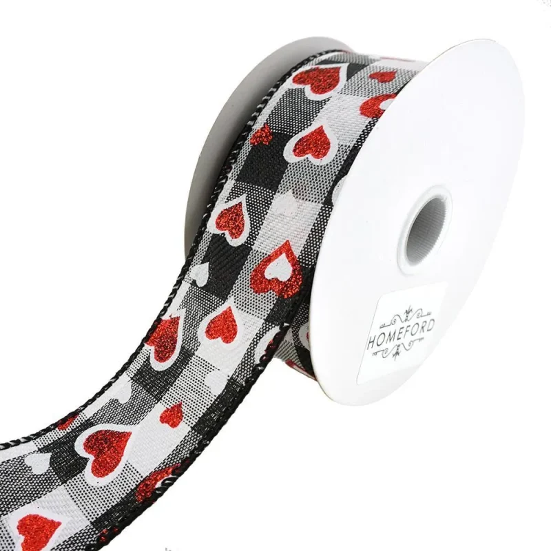 buffalo plaid hearts wired ribbon 10 yards