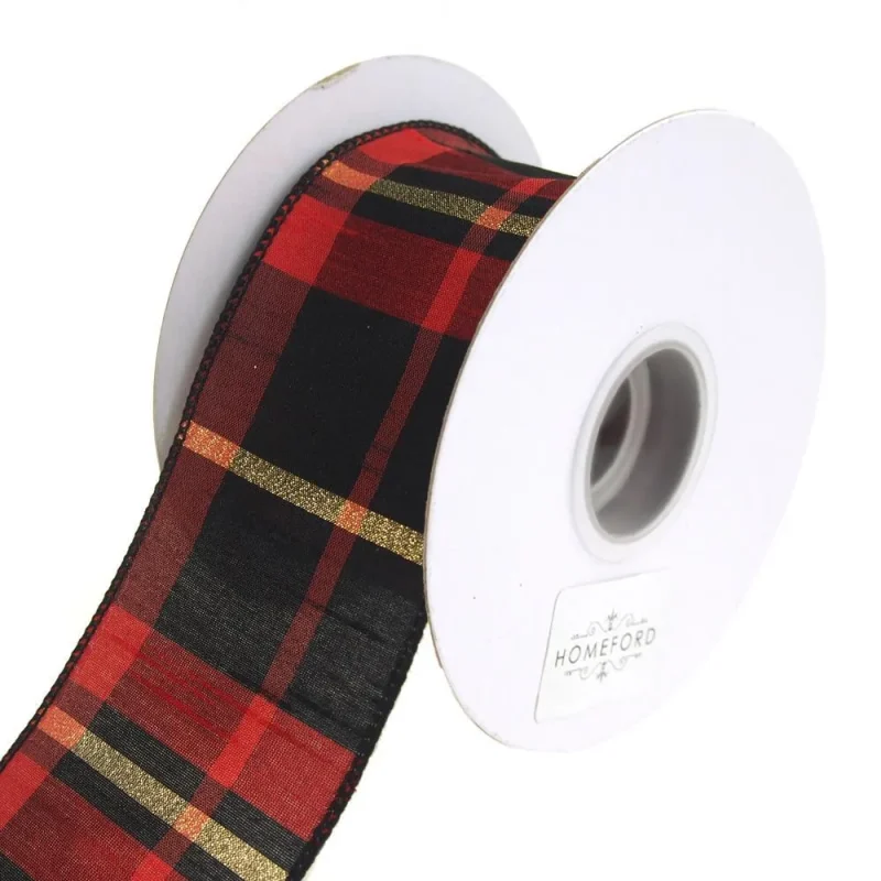 buffalo plaid metallic wired christmas ribbon 10yd