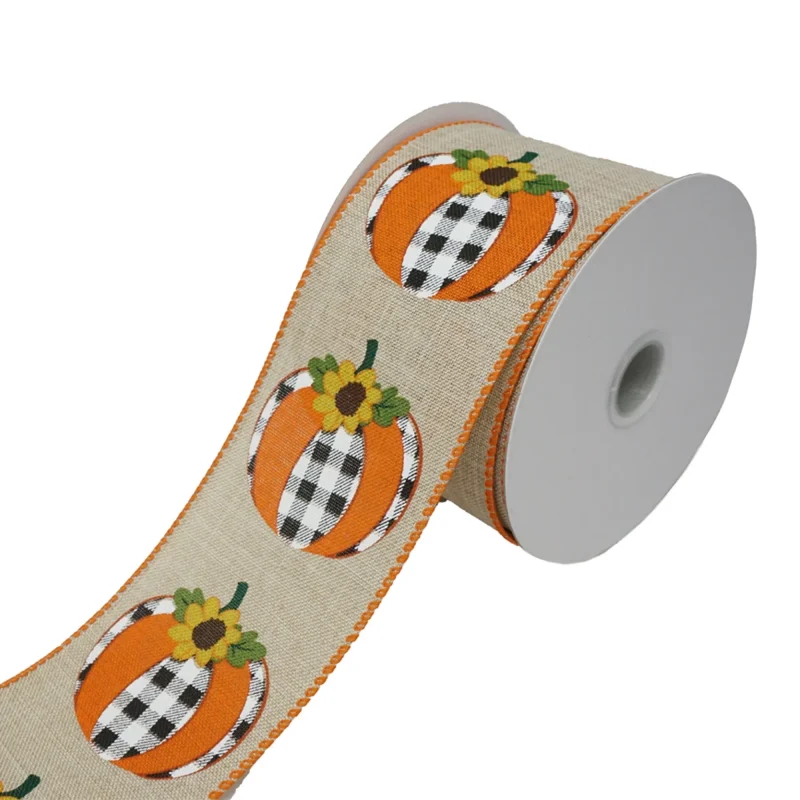 buffalo plaid pumpkin sunflower wired ribbon 2 5 x 10yd