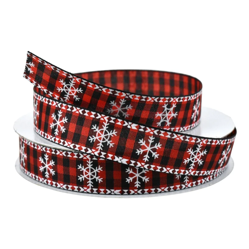 buffalo plaid snowflake christmas ribbon 5 8 x 10 yards