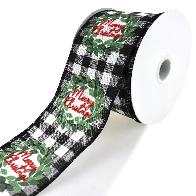 buffalo plaid wired ribbon black and white 2 5 x 10 yards