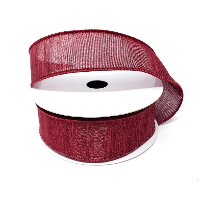 burgundy wired christmas ribbon 1 5 inch x 10 yards shimmering woven luster