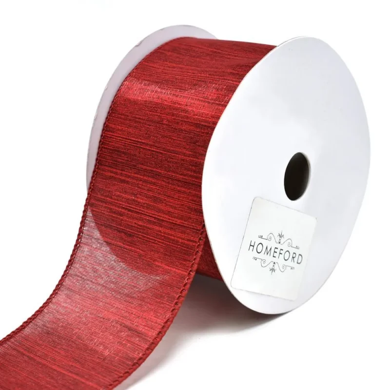 burgundy wired christmas ribbon 2 5 x 10yd shimmering woven luster