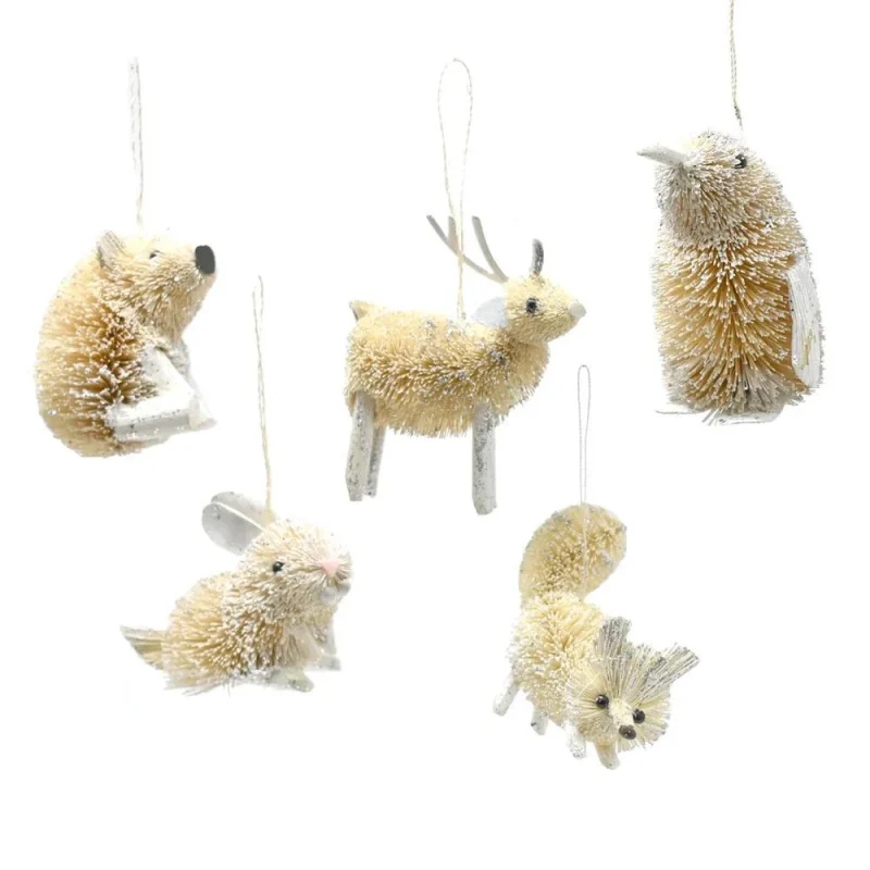 buri woodland animal ornaments ivory 5 piece set