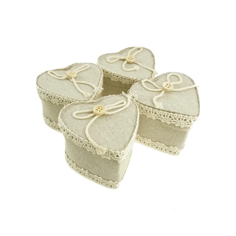 burlap heart favor boxes ivory 3 x 12 pack