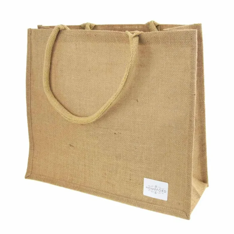 burlap jute tote with gusset handle 15 5 inch