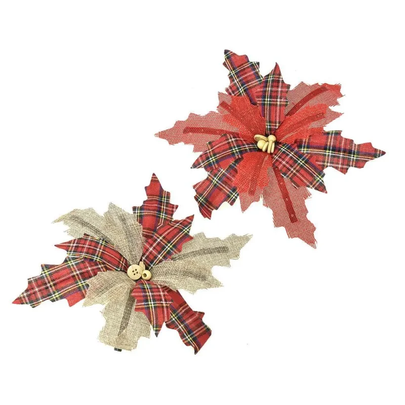 burlap poinsettia clip on tree ornaments assorted colors 9 inch set of 2