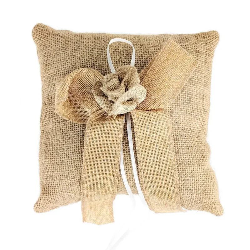 burlap ring bearer pillow with flower bow 7 natural