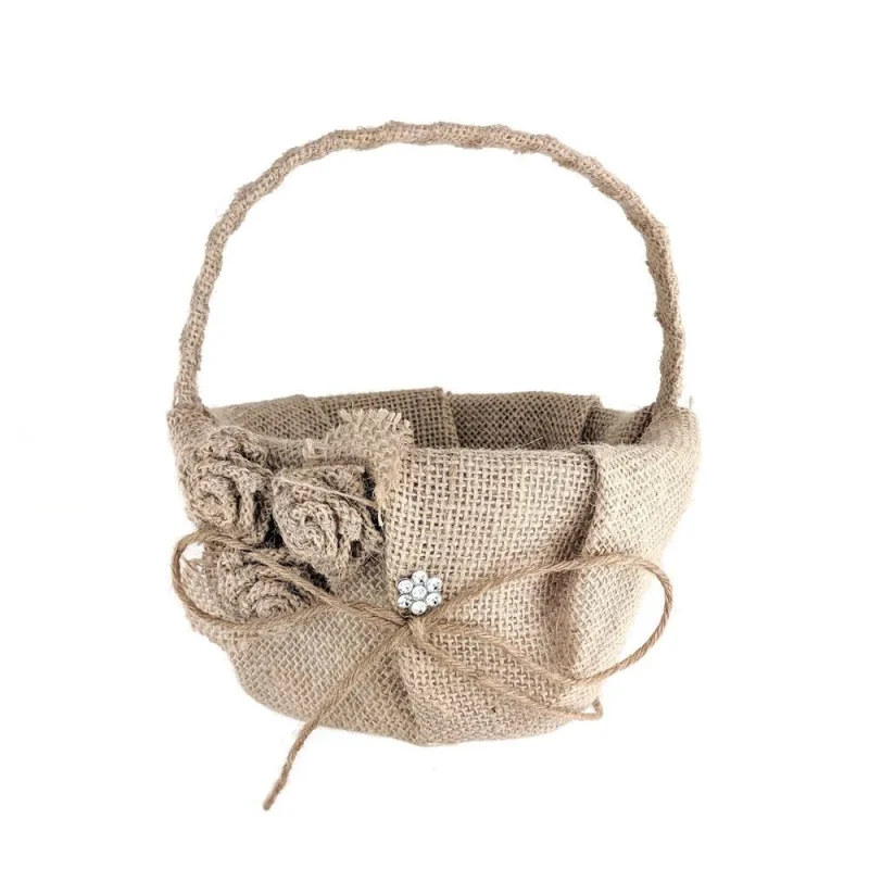 burlap rose rhinestone flower girl basket 7 5 natural