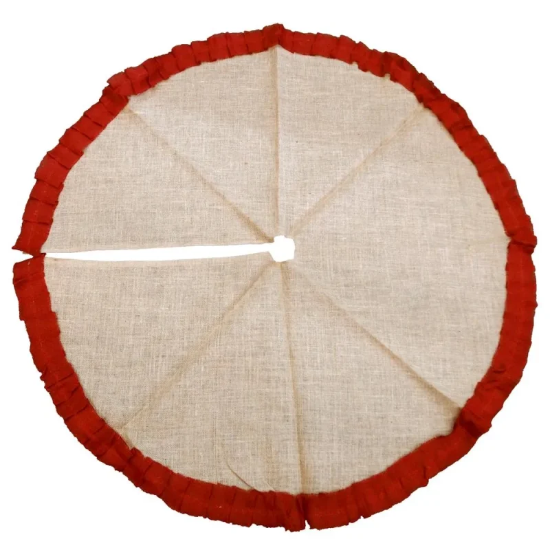 burlap ruffled round christmas tree skirt 48 with red cuff