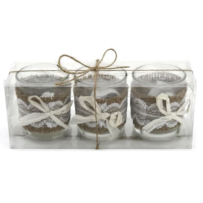 burlap tealight holders 2 5 inch 3 piece set