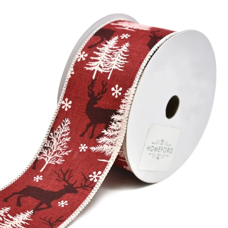 burlap wired christmas ribbon red 2 5 inch x 10 yards