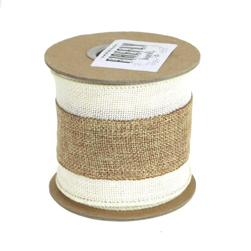 burlap wired edge ribbon 3 x 5 yards natural center faux burlap