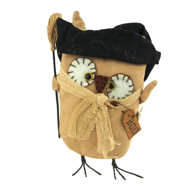 burlap witch owl halloween decoration 10 inch natural