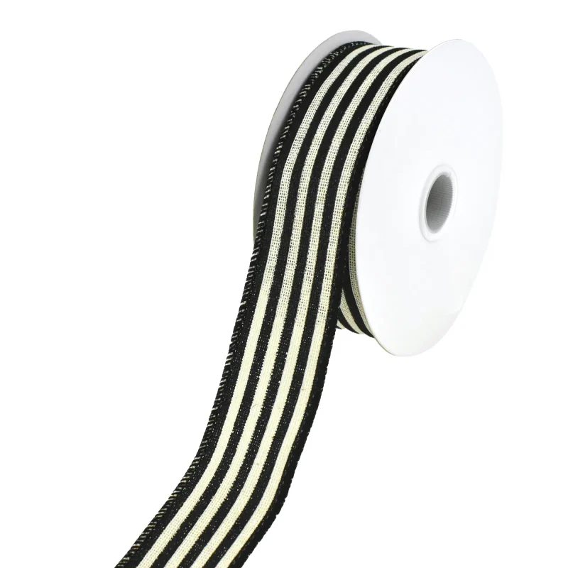 cabana stripe faux burlap wired ribbon 10 yards black ivory