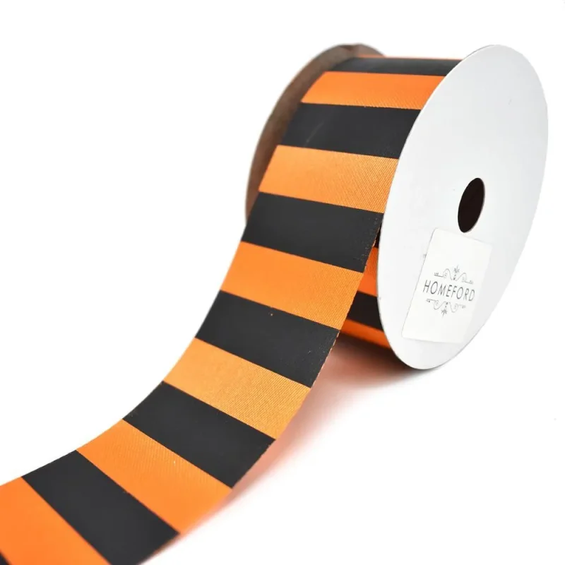 cabana stripe ribbon black orange 1 3 8 25 yards