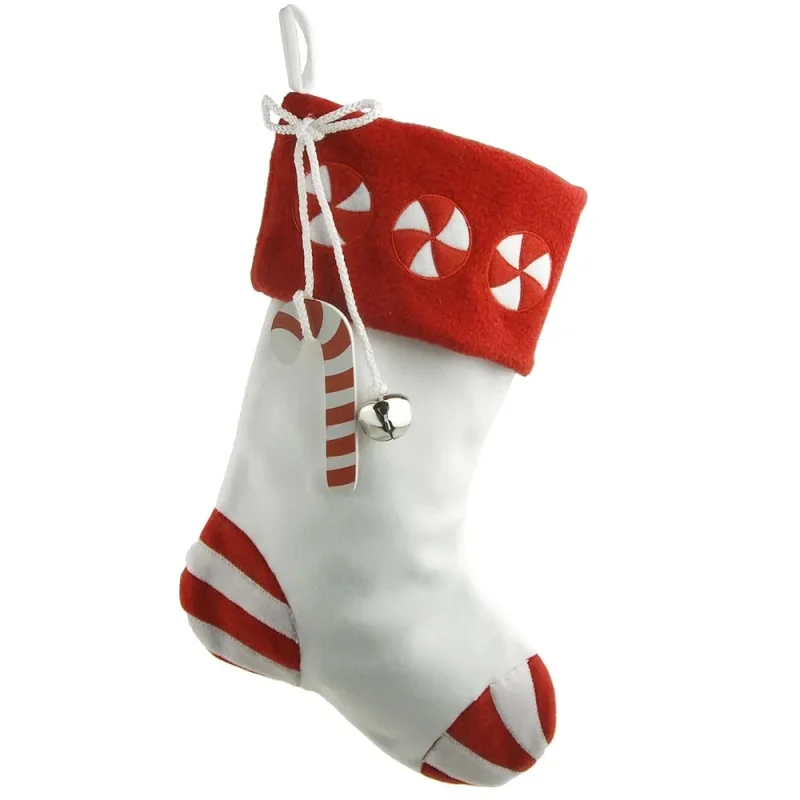 candy cane bell christmas stocking red white 17 inch