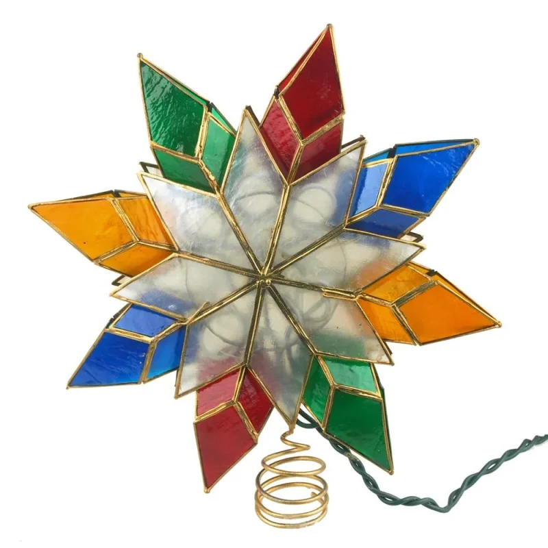 capiz star christmas tree topper lights multi color 9 warm white