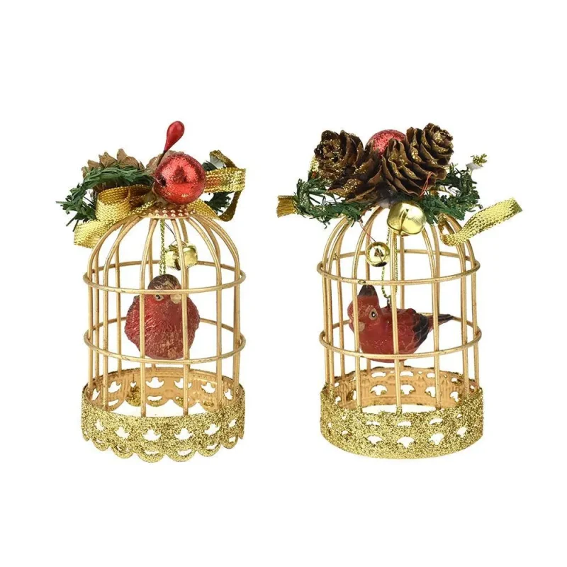 cardinal bird cage christmas ornaments 4 inch set of 2