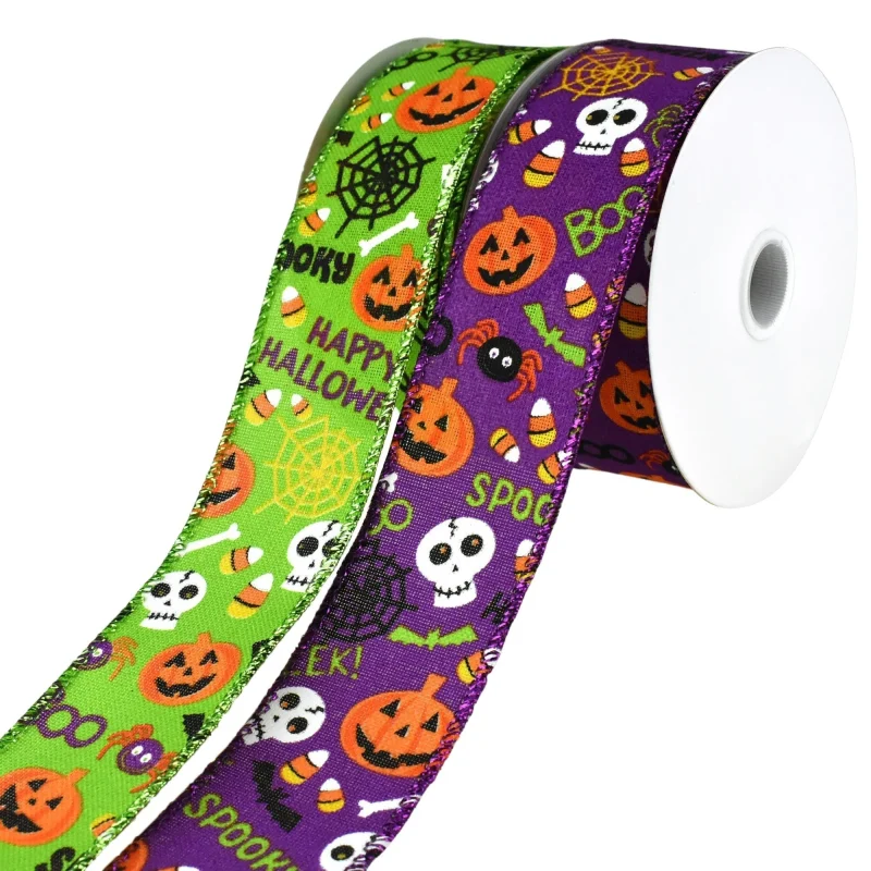 cartoon pumpkin skull wired ribbon 10 yard roll