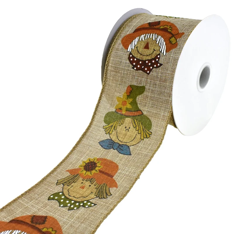 cartoon scarecrow wired faux linen ribbon 2 5 x 10 yards