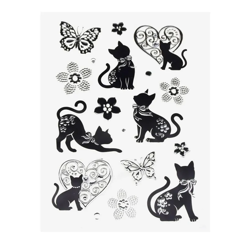 cat foil stickers silver black 18 pack