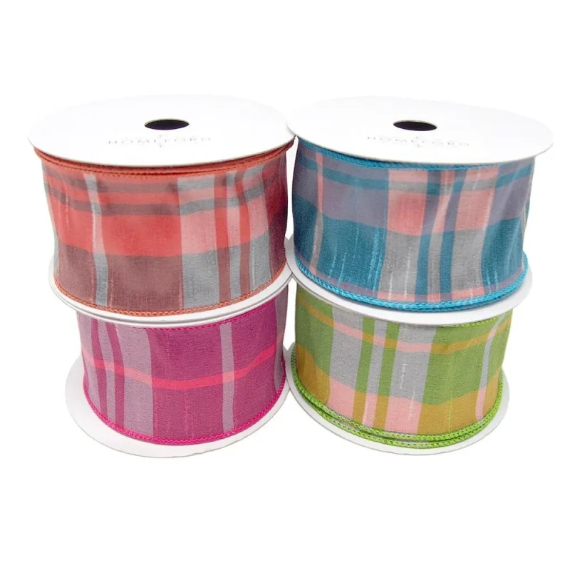 catalina plaid wired dupioni ribbon 2 5 x 10 yd