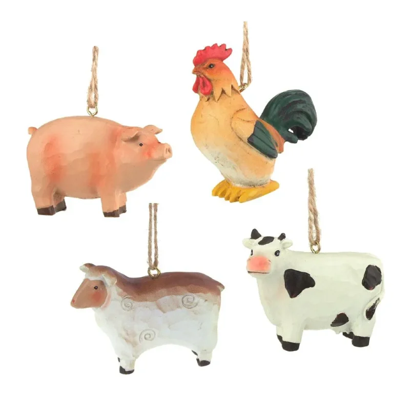 ceramic farm animal christmas ornaments 3 4 pack