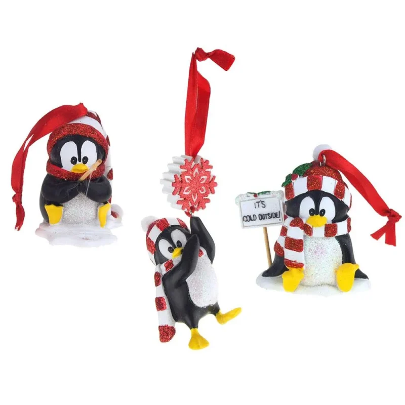 ceramic penguin christmas ornaments 3 pack 3 5 inch black white