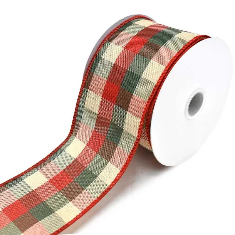 checkered christmas ribbon red green 2 5 x 10 yards