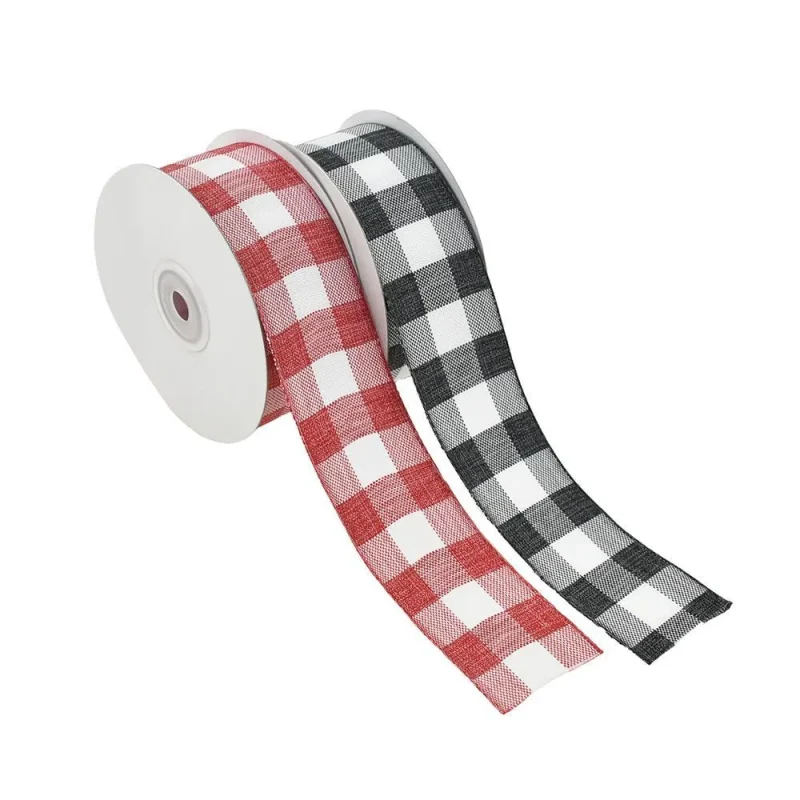 checkered faux linen ribbon 1 5 x 10 yards