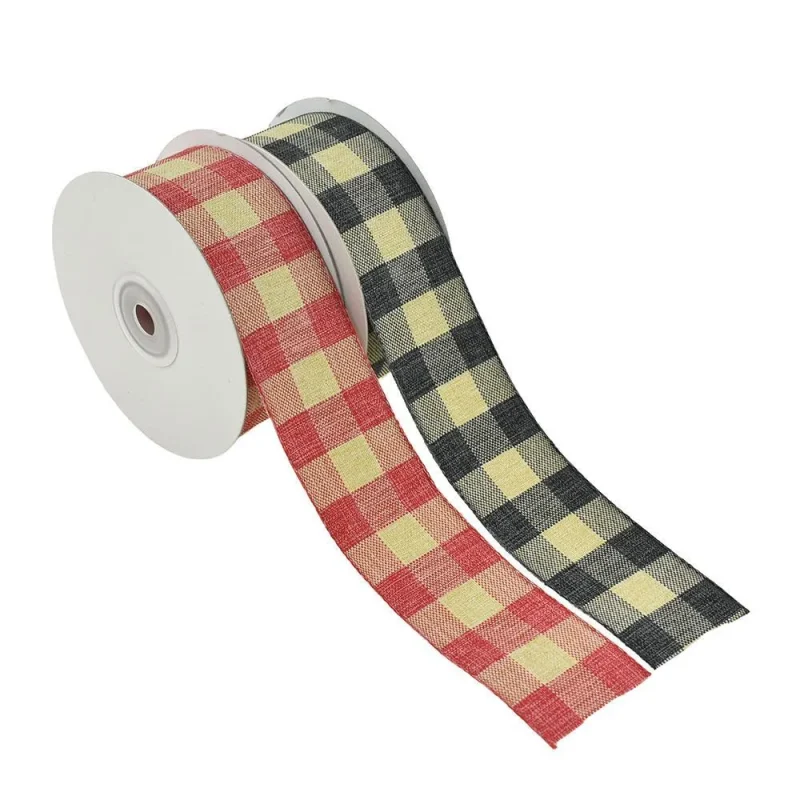 checkered faux linen ribbon 1 5 x 10yd natural