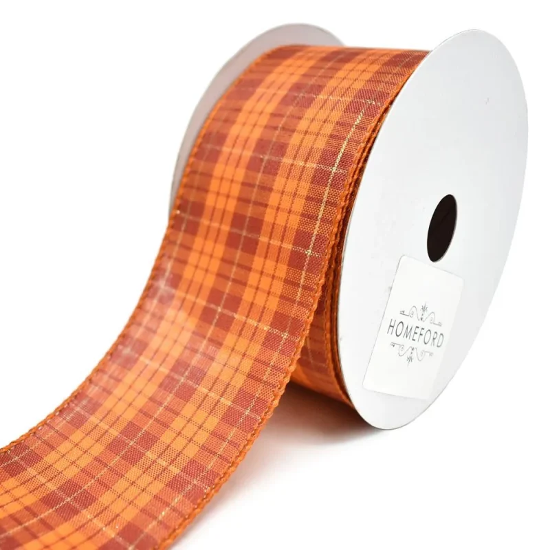 checkered wired ribbon 2 5 x 25 yards fall woven design