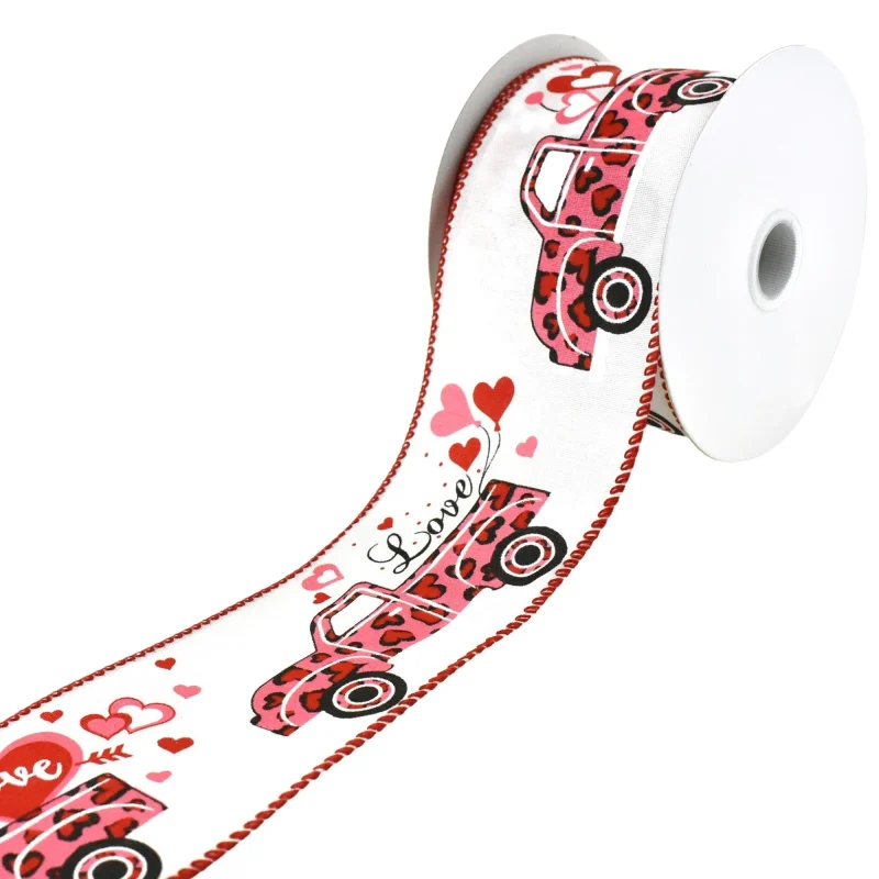 cheetah hearts wired ribbon for valentine s day 2 5 x 10yd