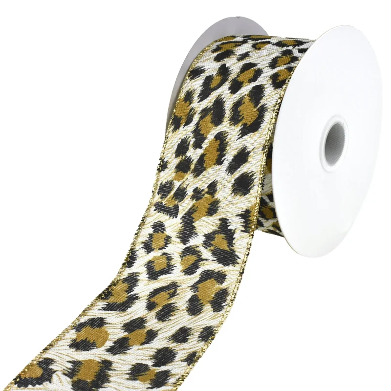 cheetah sparkle wired ribbon 2 5 x 10yd