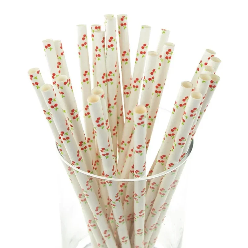 cherry paper straws 7 75 inch 25 pack