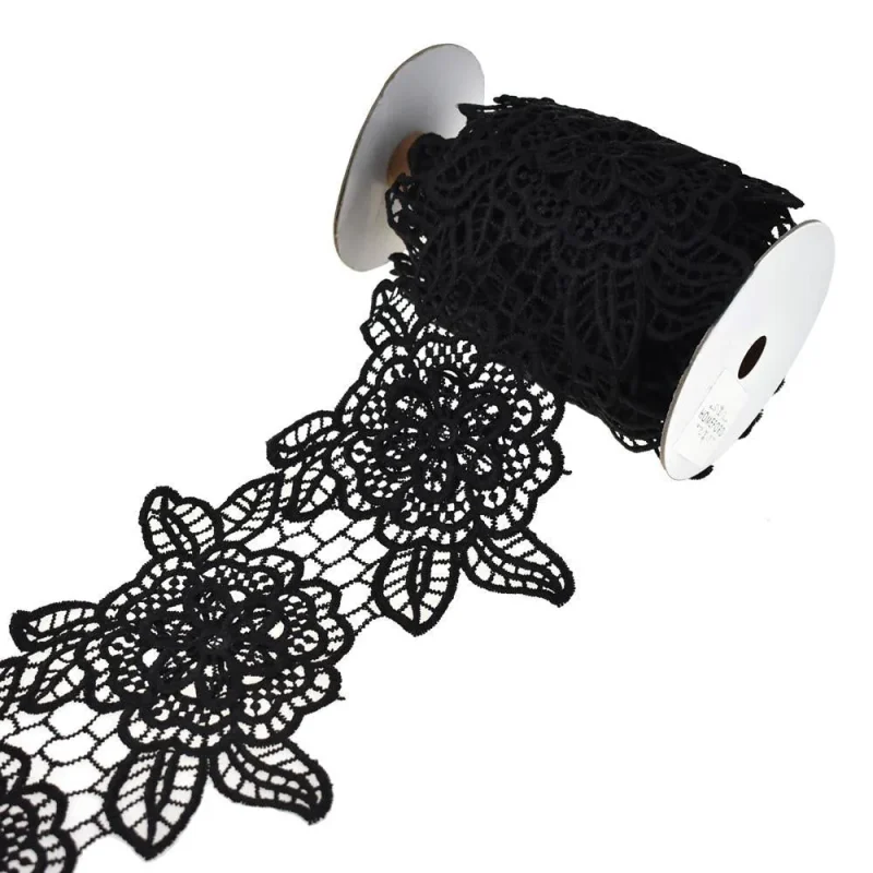 chic black floral lace roll 5 yards 5 1 4 inch