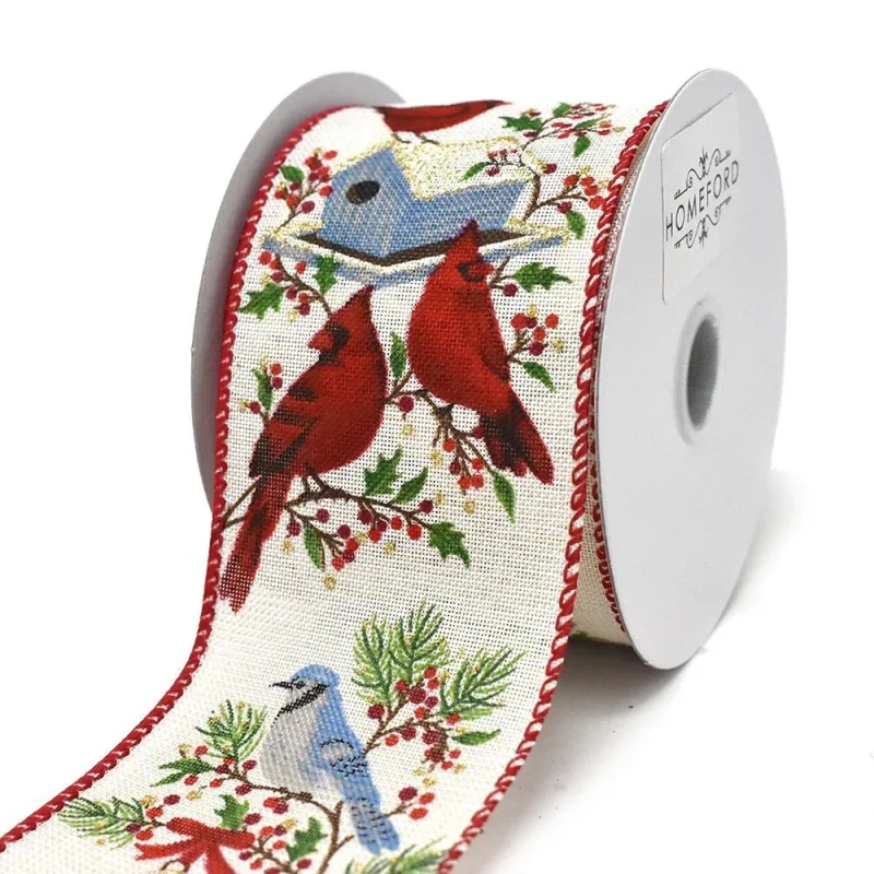 christmas birdhouse wired ribbon 2 5 inch x 10 yards