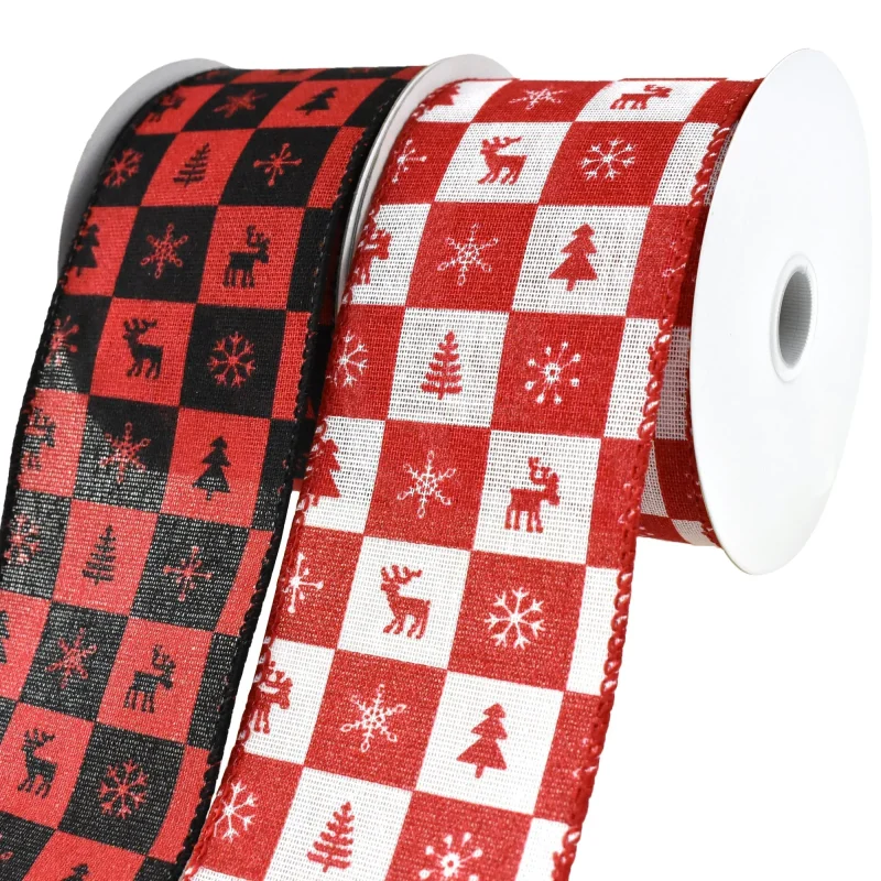 christmas buffalo check wired ribbon 2 5 x 10yd