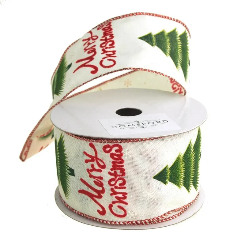 christmas canvas ribbon 2 5 x 10 yards white green