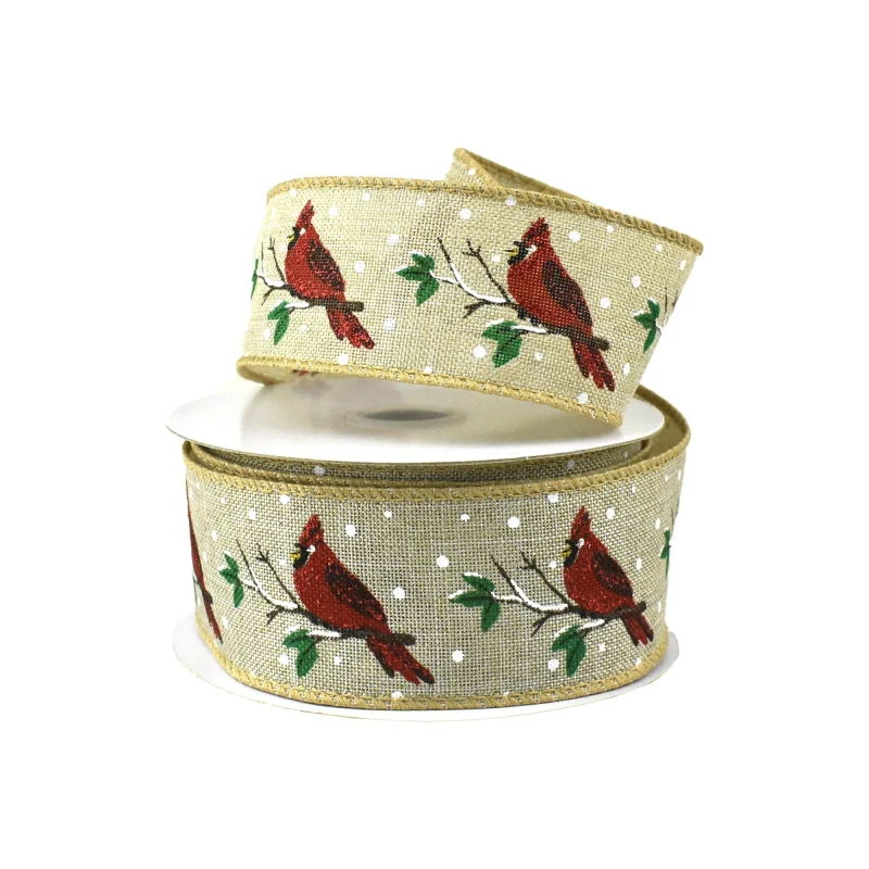 christmas cardinal snowy branch ribbon 1 5 x 10yd