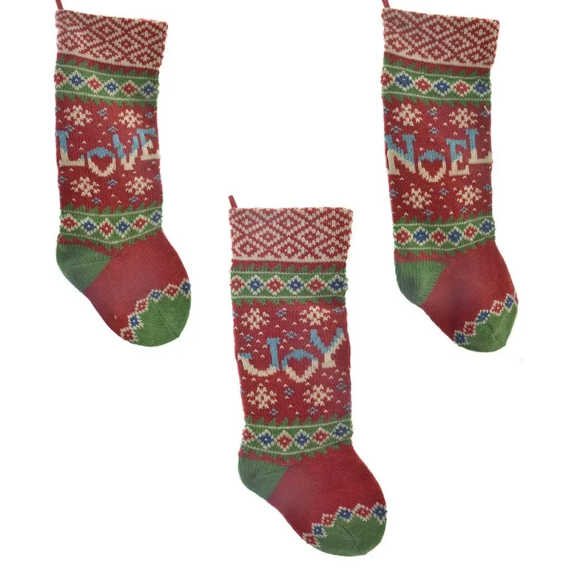 christmas knit stockings red 20 inch 3 piece set