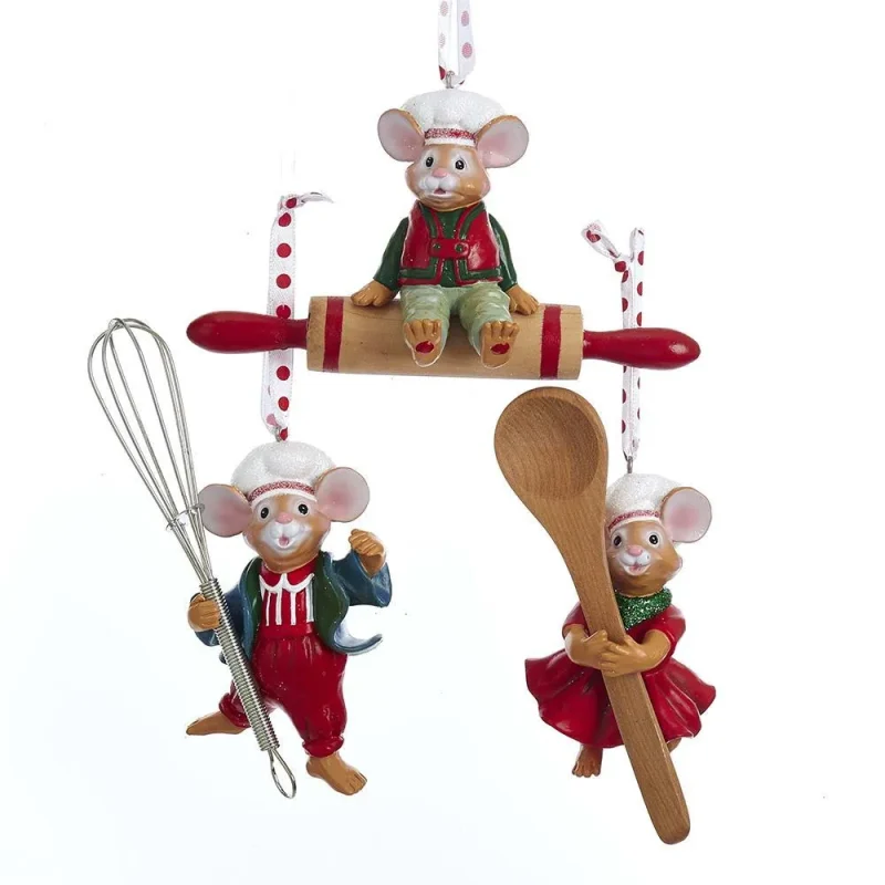 christmas mice cooking utensil ornaments set 3 piece